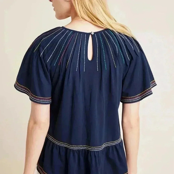 Maeve Anthropologie Chamonix Embroidered Swing Top Size XS Navy Blue - Picture 9 of 9